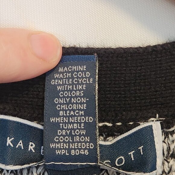 Karen Scott Pullover Sweater Womens M B/W Marled 3/4 Roll Cuff Sleeves Cotton - Picture 3 of 6